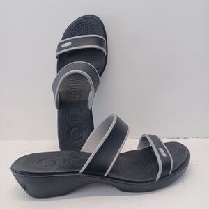 Crocs Madeira Black Wedge Slide Sandals Double Straps Slip On Size   W10